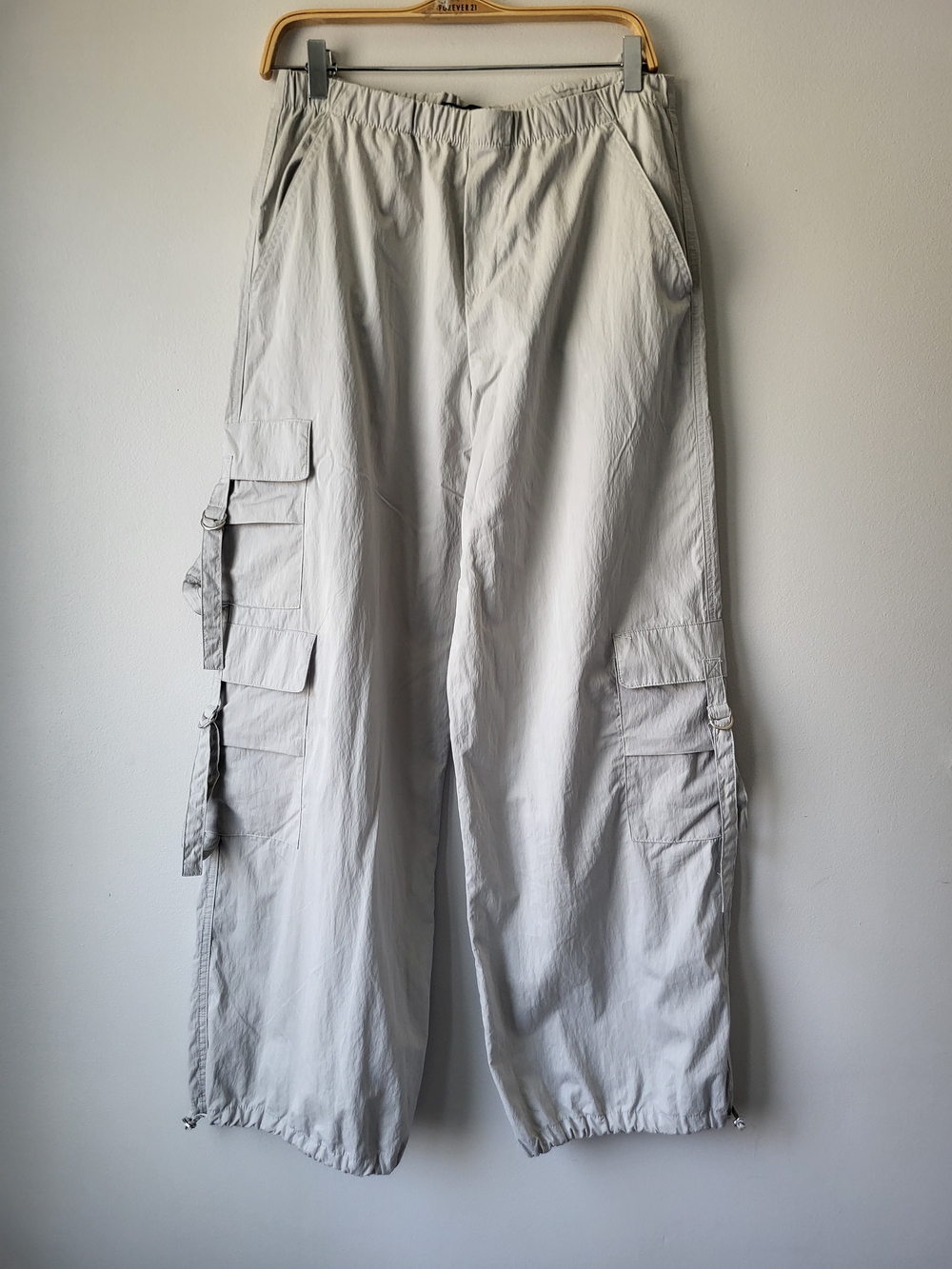 Zara Light Gray Cargo Track Parachute Ballon Pants with Utility Pockets